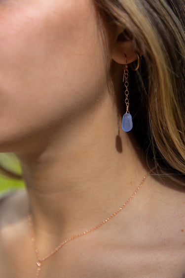 Dainty Purple Sea Glass Drop Earrings